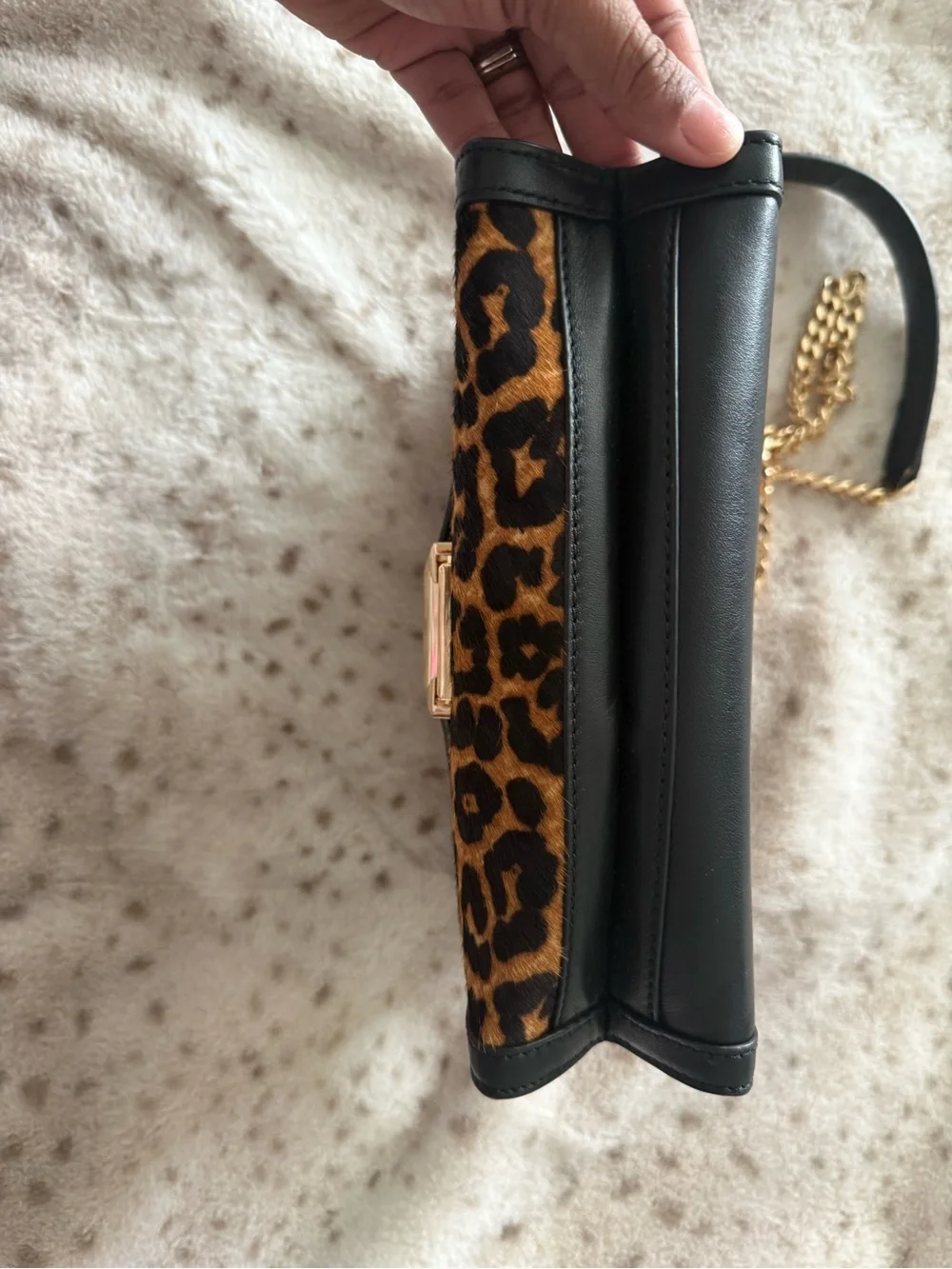 Michael Kors Leopard Print Crossbody with Black Trim and Gold Chain